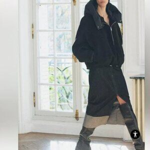 ZARA Denim Slit Midi Skirt Dark Blue Zip Hi Waist Zip Size Medium